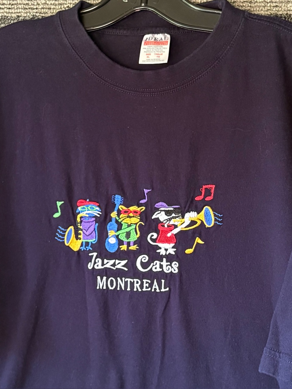 Vintage Y2K Jazz Cats Montreal Navy Blue Embroidered T-Shirt Men’s XL EUC - Picture 2 of 5
